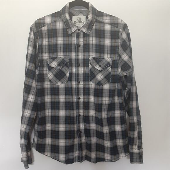 Vintage Roebuck & Co Mens Medium Blue Plaid Button Up Shirt Pearl Snap Western - Picture 1 of 10